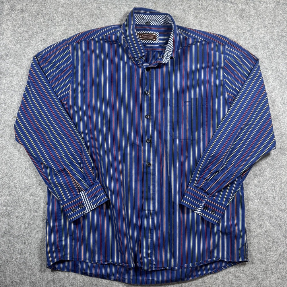Patrick James West Coast Classic Button Down XL Blue Multi-Color Striped Cotton